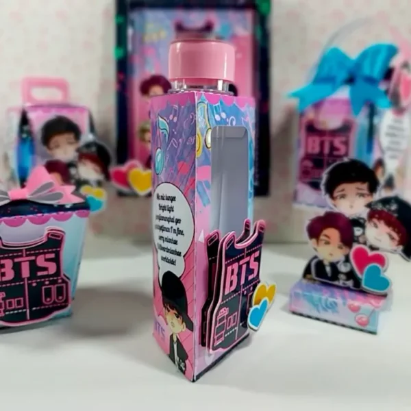 Centro de mesa e itens de decoração tema BTS prontos para imprimir e recortar.