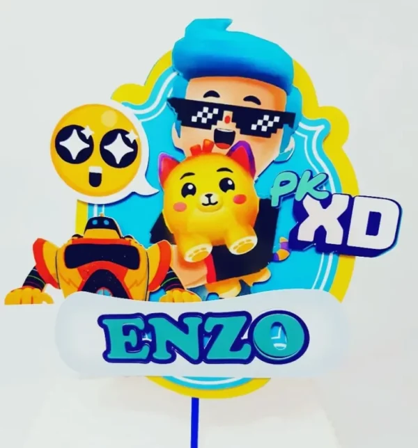 Arte digital para topo de bolo e tema de aniversário PK XD em formato Studio e PDF.