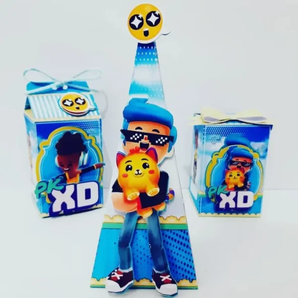 Elementos decorativos para festa infantil tema PK XD nos formatos Studio e PDF.