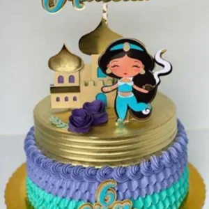 Topo de bolo para imprimir do tema Princesa Jasmine em formato Studio para decoração de festa infantil de menina.