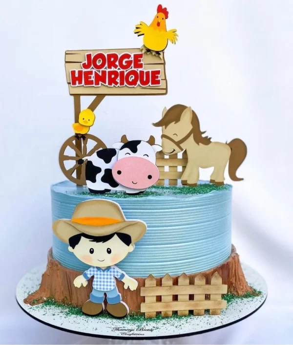 Topo de bolo para imprimir do tema Animais da Fazenda em formato Studio para decoração de festa infantil.
