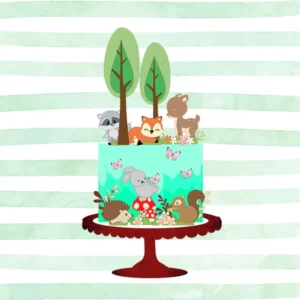 Topo de bolo para imprimir do tema Bosque Encantado em formato Studio para decoração de festa infantil.