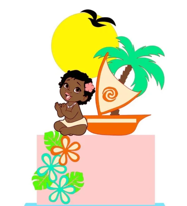 Arquivo digital de corte para topo de bolo no tema Moana em formato Silhouette Studio para imprimir e recortar.