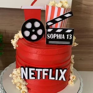 Arquivo digital de topo de bolo no tema Netflix personalizável no formato Silhouette Studio.
