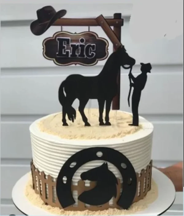 Topo de bolo para imprimir do tema Country e Cavalo em formato Studio para decoração de festa rústica.