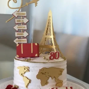 Arquivo digital de topo de bolo no tema Viagem a Paris em formato Silhouette Studio para scrapfesta.