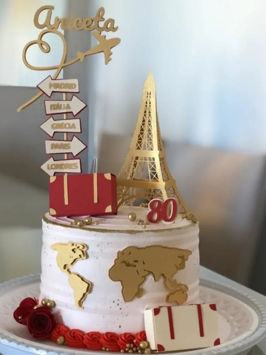 Arquivo digital de topo de bolo no tema Viagem a Paris em formato Silhouette Studio para scrapfesta.