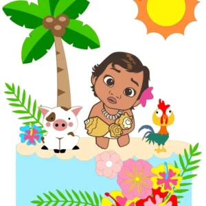 Arquivo digital de corte para topo de bolo no tema Moana Baby em formato Silhouette Studio.