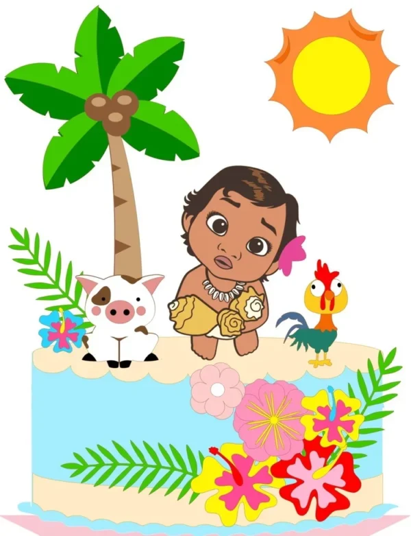 Arquivo digital de corte para topo de bolo no tema Moana Baby em formato Silhouette Studio.