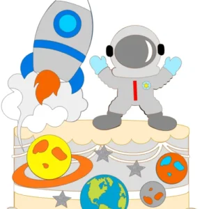Topper de bolo para imprimir do tema Astronauta em formato Studio para decoração de festa infantil.