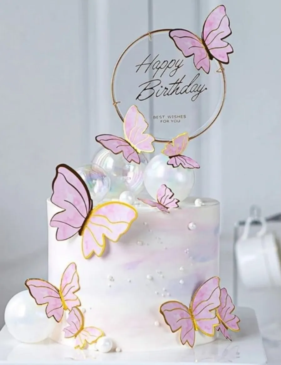 Topper de bolo para imprimir do tema Borboletas em formato Studio para decoração de festa de aniversário.