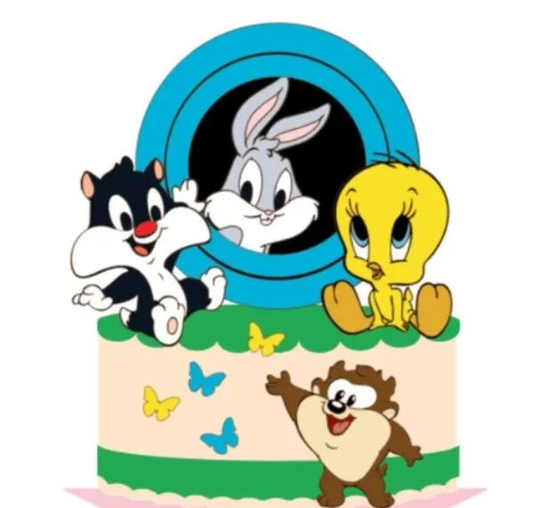 Arquivo digital de corte para topper de bolo no tema Looney Tunes em formato Silhouette Studio.