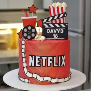 Arquivo digital de topper de bolo no tema Netflix em formato Silhouette Studio.