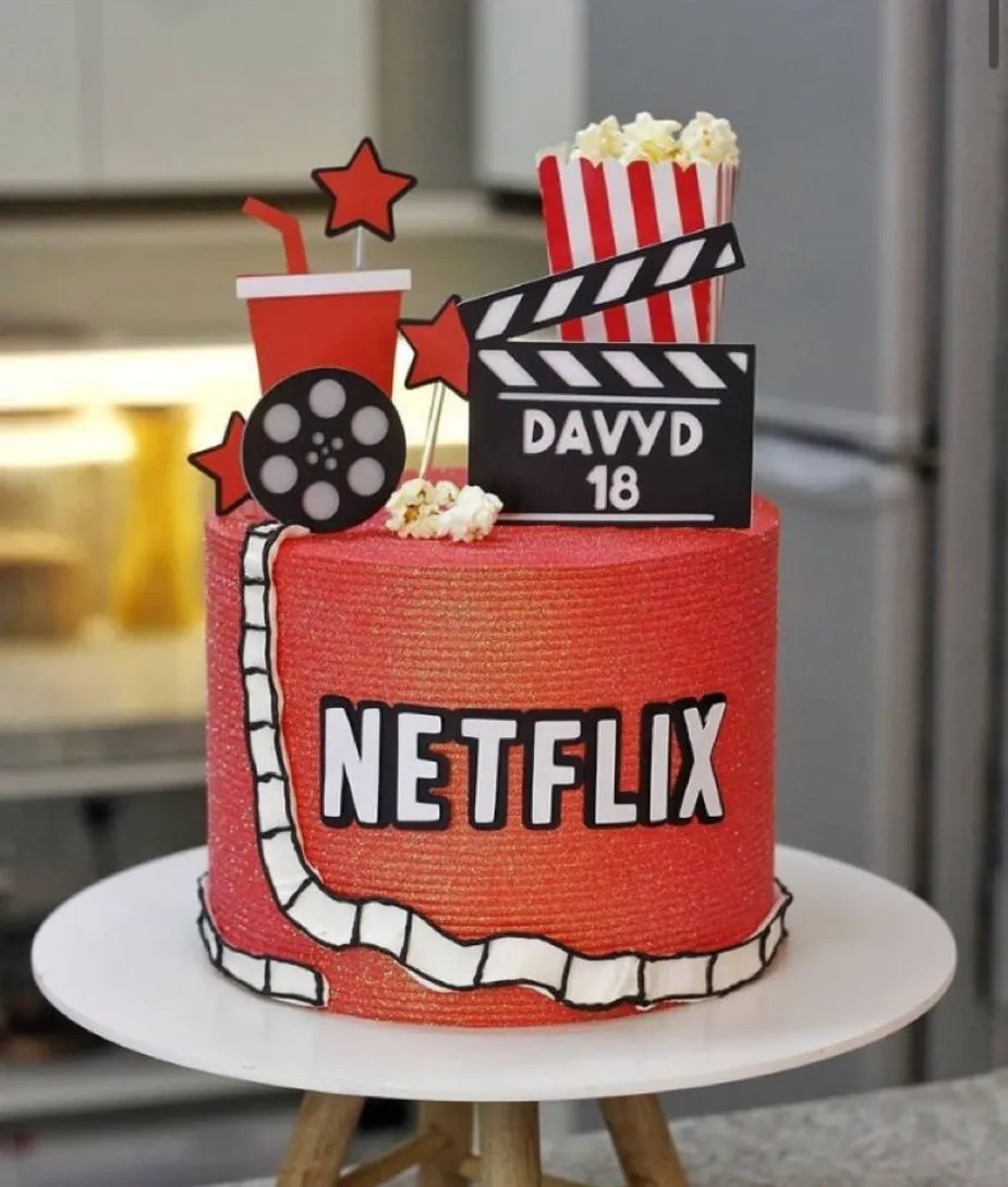 Arquivo digital de topper de bolo no tema Netflix em formato Silhouette Studio.