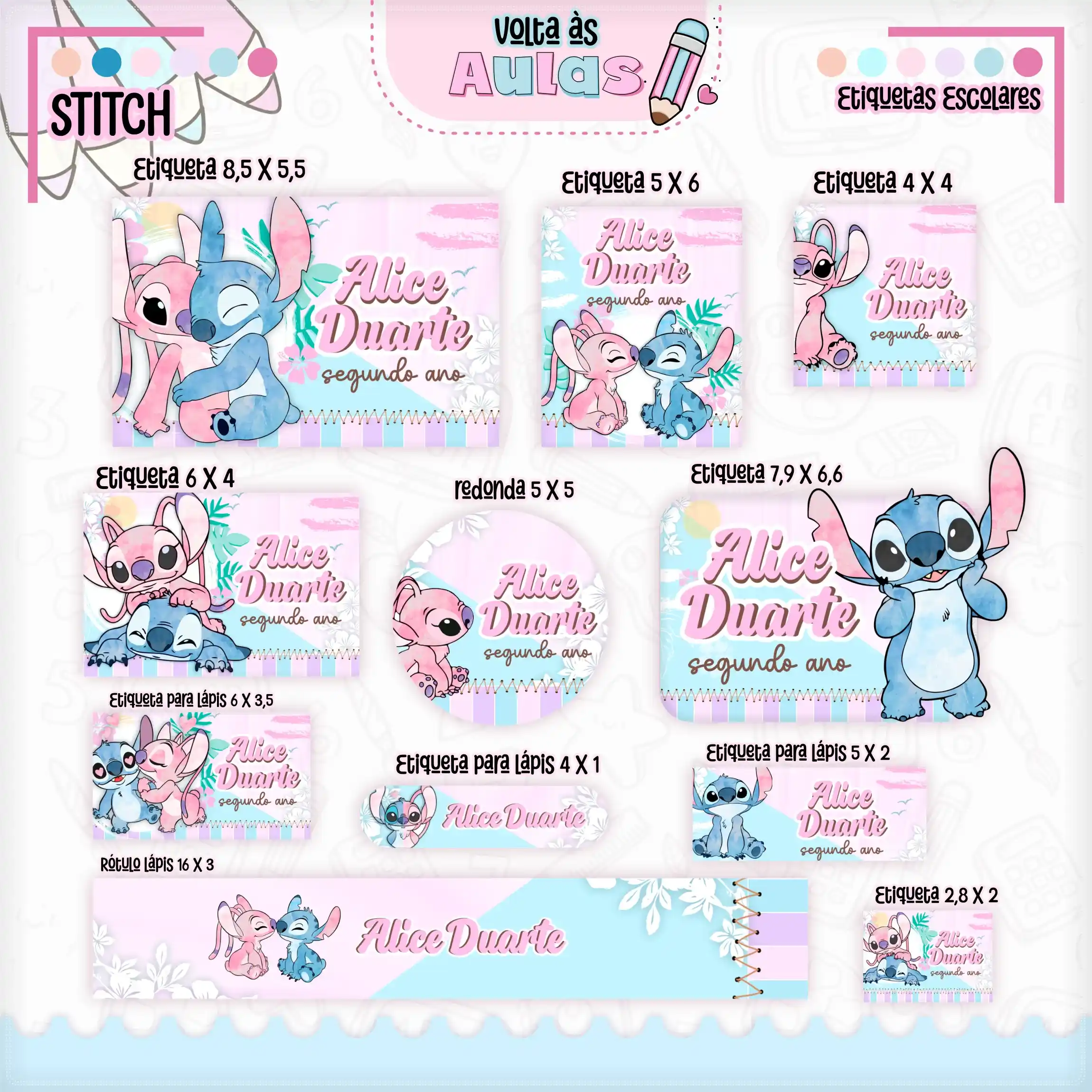 Etiqueta Escolar para Menina: 10 Modelos Kit Digital Editável