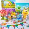 Topper de bolo com os personagens fofos do Bichikids em camadas tridimensionais para decoração de festas e aniversários de bebés.