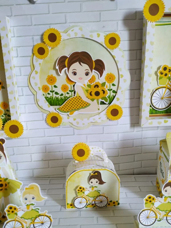 Moldes digitais em alta resolução para papelaria e decoração com tema Girassol.