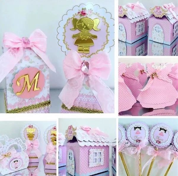 Topper de bolo e apliques para decoração de festas tema Bonecas em arquivo digital Studio.