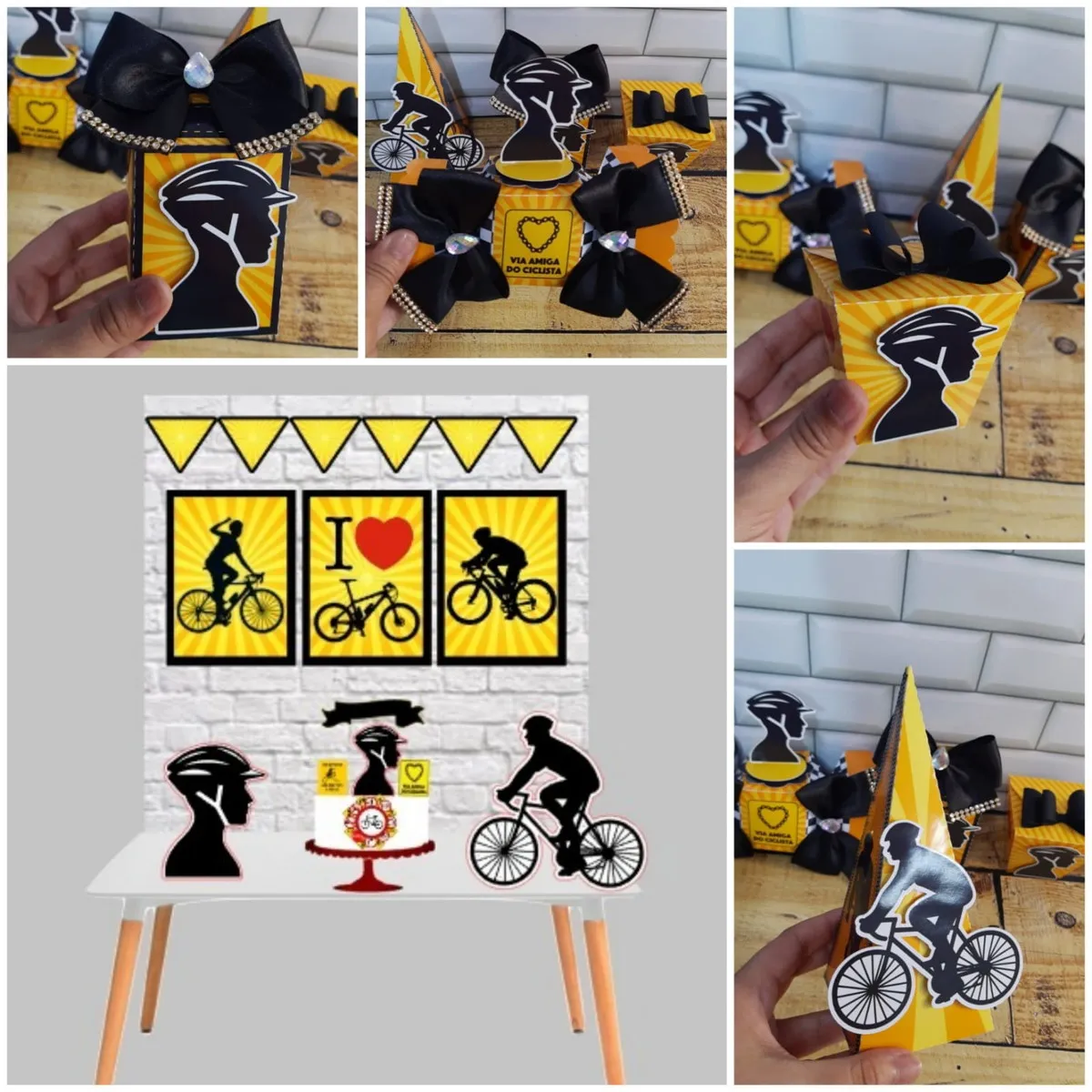 Topper de bolo e elementos de bicicleta para decoração de festa com tema ciclismo em arquivo digital de corte.
