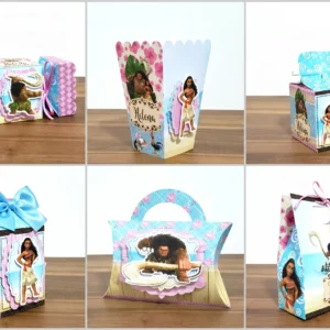 Enfeites, tags e embalagens de mimos da Moana prontos para abrir no Silhouette Studio.