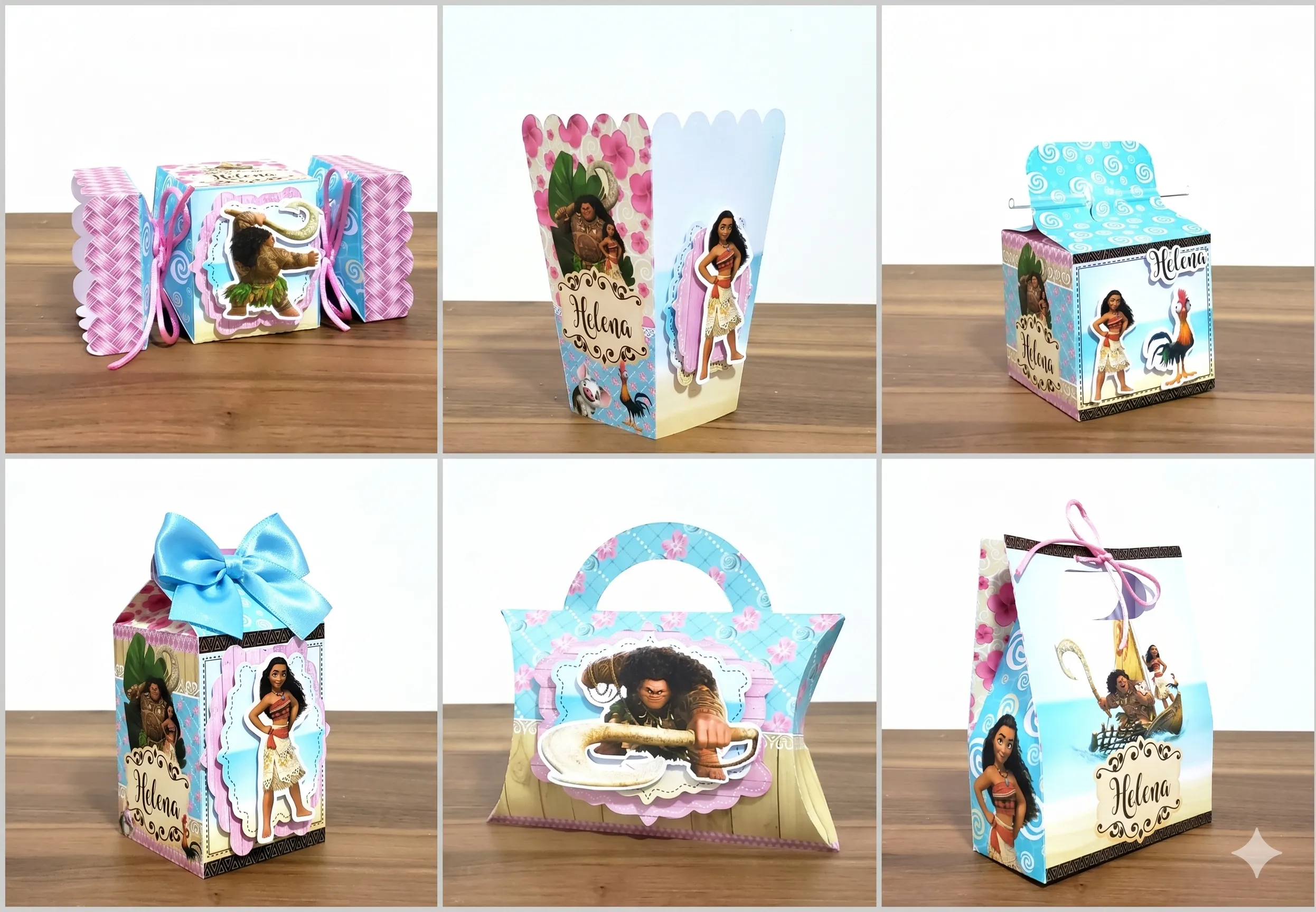 Enfeites, tags e embalagens de mimos da Moana prontos para abrir no Silhouette Studio.