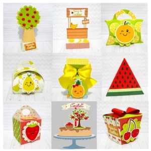 Kit digital de personalizados no tema Pomar e Frutinhas configurado para o programa Silhouette Studio.