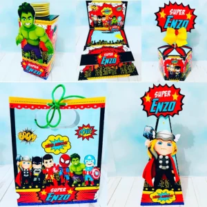Kit digital de personalizados infantis de ação no tema Super-Heróis em Studio e PDF.