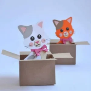 Arquivo digital de corte de caixinha com formato e orelhas de gatinho fofo para lembrancinhas e decoração de festa infantil na Silhouette.