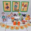 Topper de bolo com o cavalo Percheron, a vaca Lola, o galo Bartolito e o fazendeiro Zenon em camadas tridimensionais para decoração de festa infantil em arquivo digital de corte.