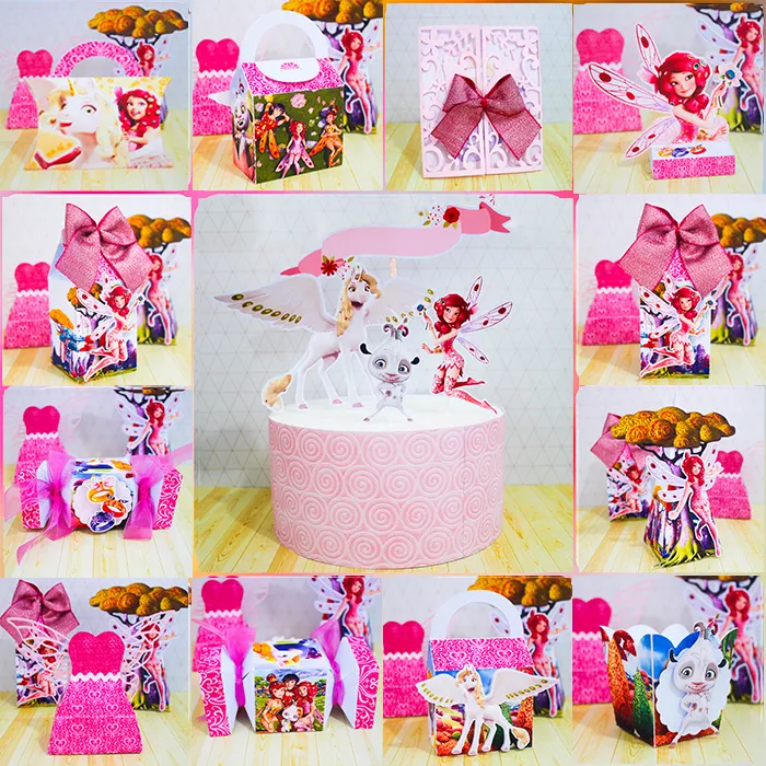 Kit de personalizados e topper de bolo com fadas e unicórnios do desenho O Mundo de Mia em arquivo digital de corte.