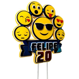 Topper de bolo divertido para decoração de festas tema Emojis em formato digital Studio.