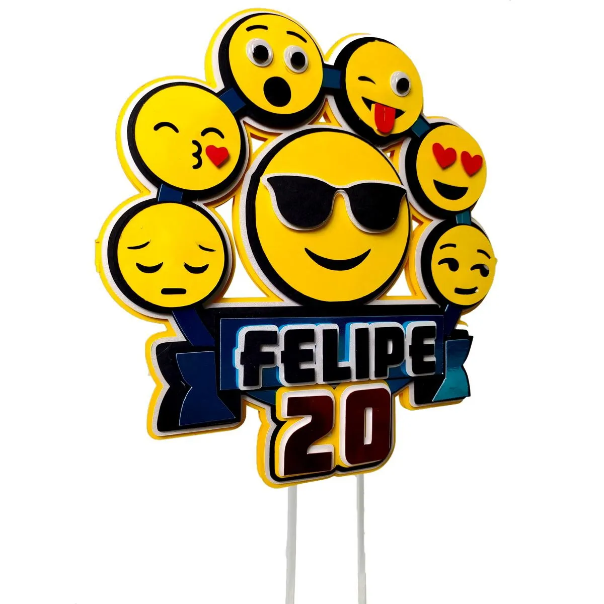 Topper de bolo divertido para decoração de festas tema Emojis em formato digital Studio.