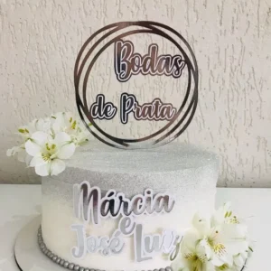 Topper de bolo elegante para comemoração de 25 anos de casados (Bodas de Prata) em formato digital Studio.