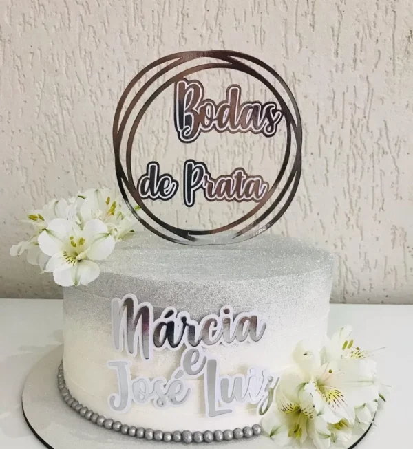 Topper de bolo elegante para comemoração de 25 anos de casados (Bodas de Prata) em formato digital Studio.