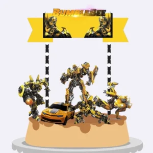 Moldes digitais de topo de bolo do robô Bumblebee prontos para Silhouette Studio.