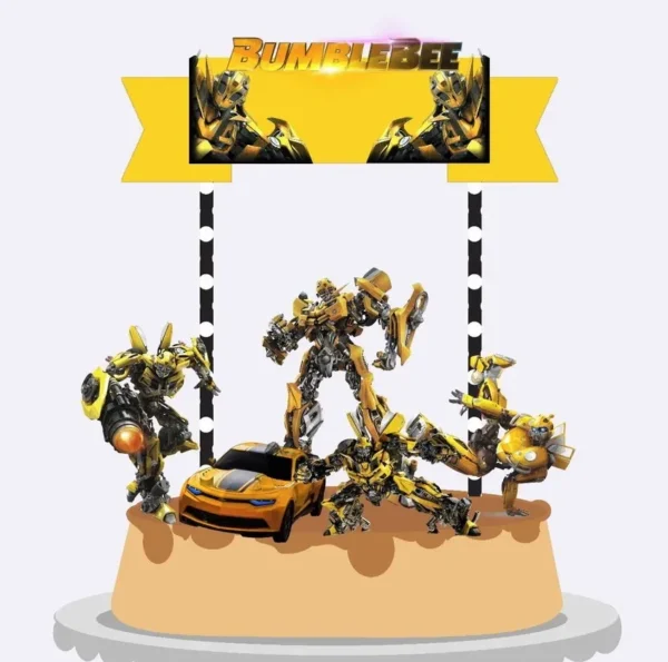 Moldes digitais de topo de bolo do robô Bumblebee prontos para Silhouette Studio.