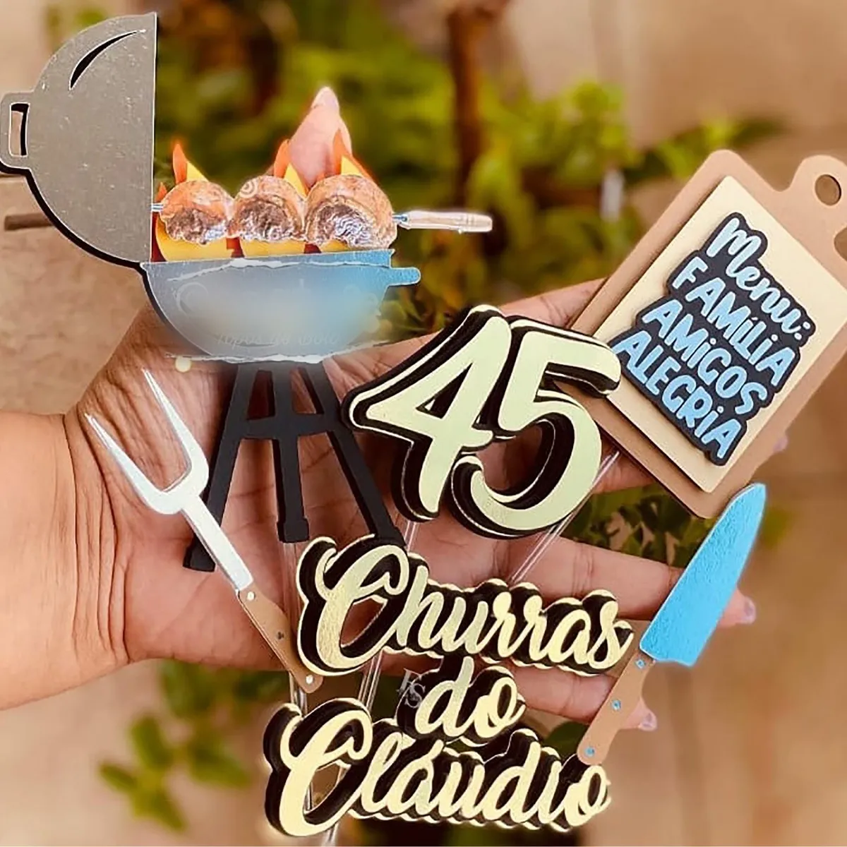 Moldes digitais de topo de bolo no tema churrasco prontos para Silhouette Studio.