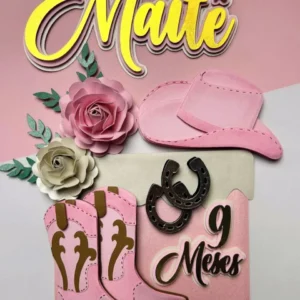 Arquivo digital de topo de bolo no tema Cowgirl e Fazendinha em camadas para Silhouette Studio.