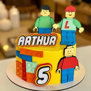 Topper de bolo infantil com blocos de montar para decoração de festas tema Lego em formato digital Studio.
