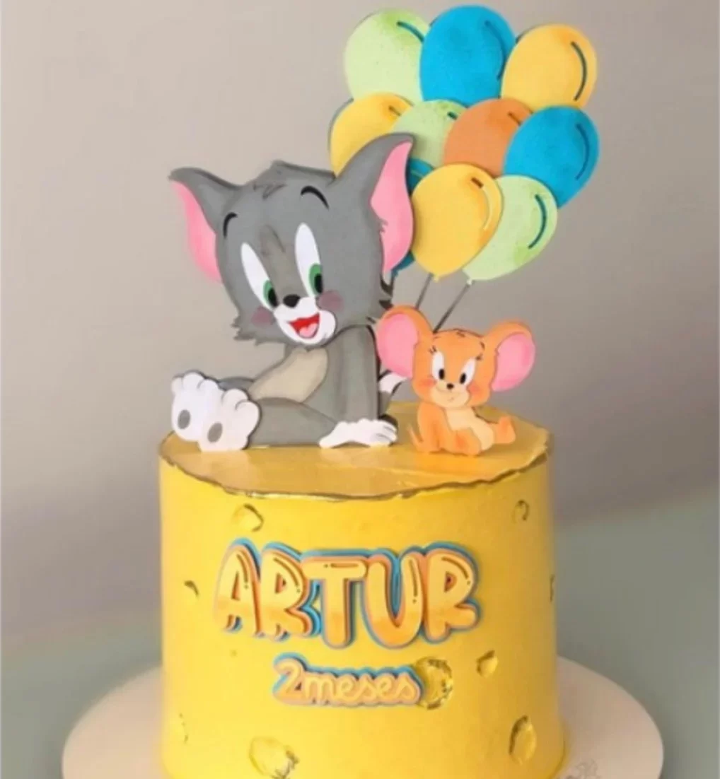 Arquivo digital de topo de bolo no tema Tom e Jerry no formato Silhouette Studio.