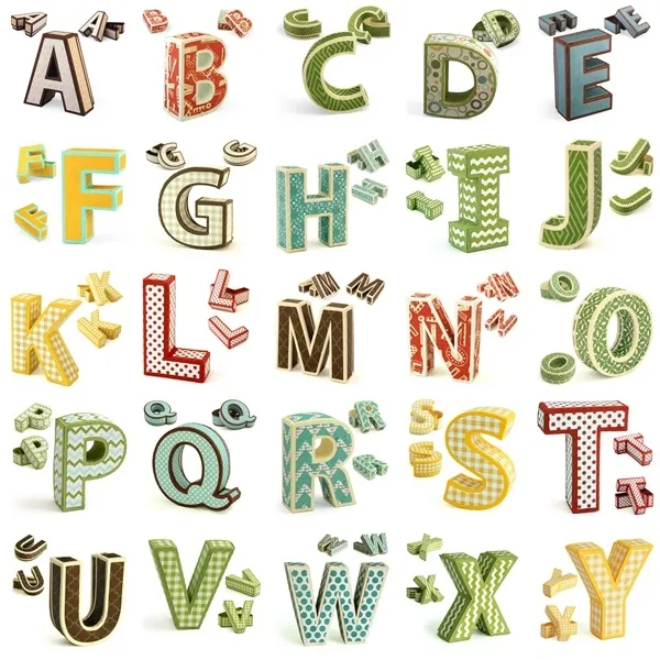 Moldes das letras do alfabeto em formato 3D configurados para o programa Silhouette Studio.
