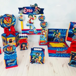 Moldes de caixas e embalagens decoradas de Beyblade nos formatos Studio e PDF.
