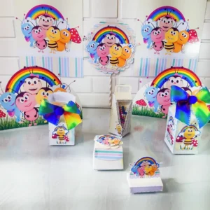 Arquivo digital de corte com os personagens da quinta do Bichikids, como Bebe e os animais coloridos, para decoração de festa infantil.