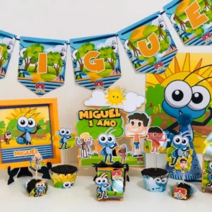 Segundo modelo de gabarito digital para lembrancinha infantil com os personagens da turma do Bob Zoom, exibindo as linhas de marcação para dobras, encaixes e recortes limpos.