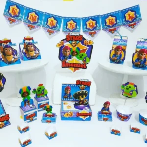 Arquivo digital de corte com os personagens Leon, Shelly e Spike para decoração de festa infantil temátia do jogo Brawl Stars.