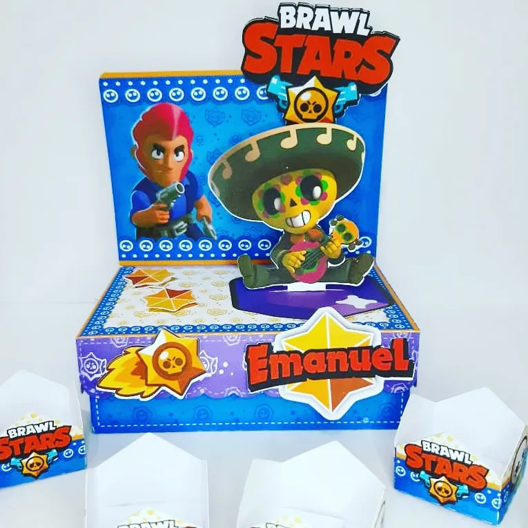 Arquivo digital para imprimir e cortar em casa decoração de festa e topper do tema Brawl Stars.