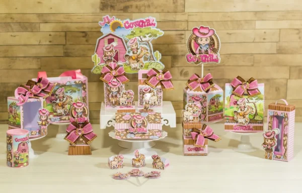 Caixinhas personalizadas de cowgirl prontas para impressão e recorte em Studio e PDF.