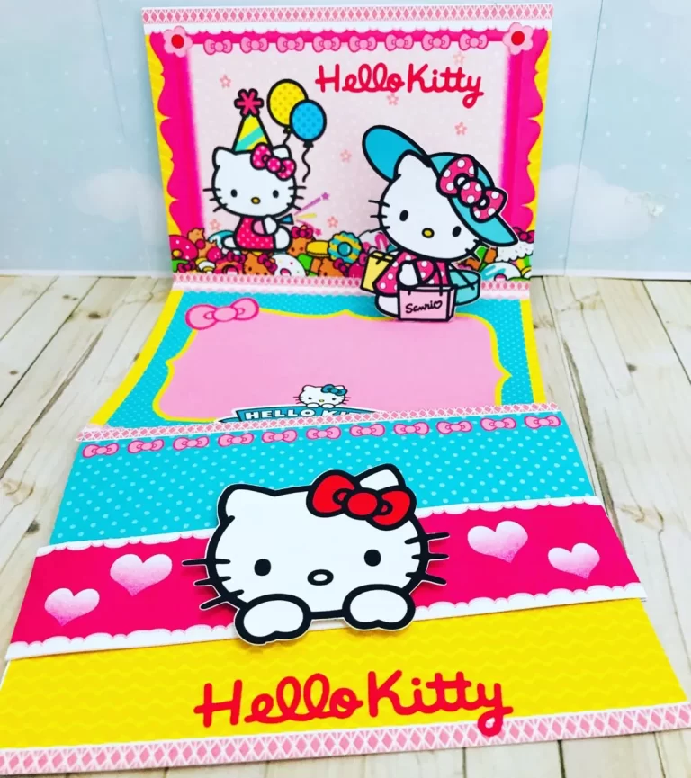 Kit de papelaria personalizada da Hello Kitty com o laço clássico e elementos fofos em camadas para recorte digital estruturado.