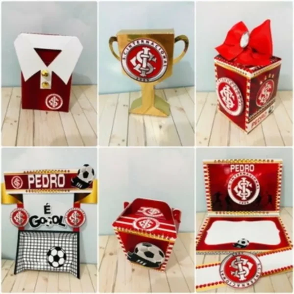 Decoração de festa futebol tema Internacional com topper de bolo personalizado em arquivo de corte.