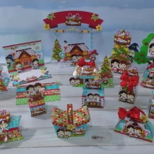 Topper de bolo com os personagens João e Maria e a casa de doces da bruxa com detalhes em camadas tridimensionais para decoração de festa infantil em arquivo digital de corte.